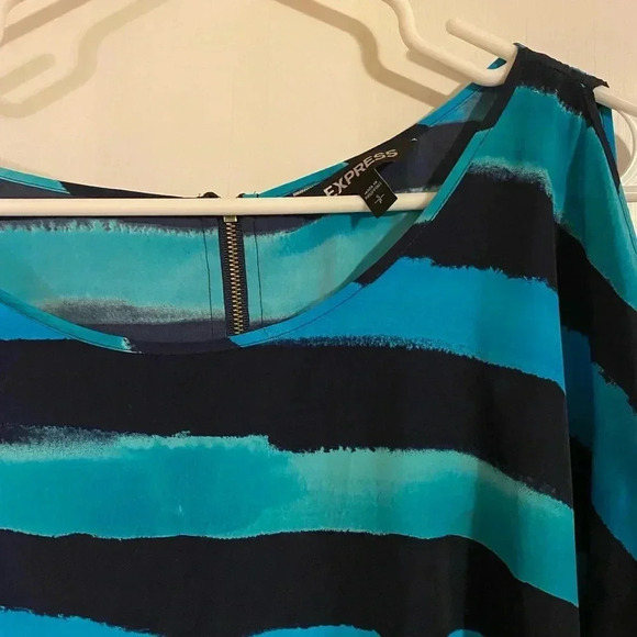 Striped Blue and Black Women's Dress - Picture 2 of 4